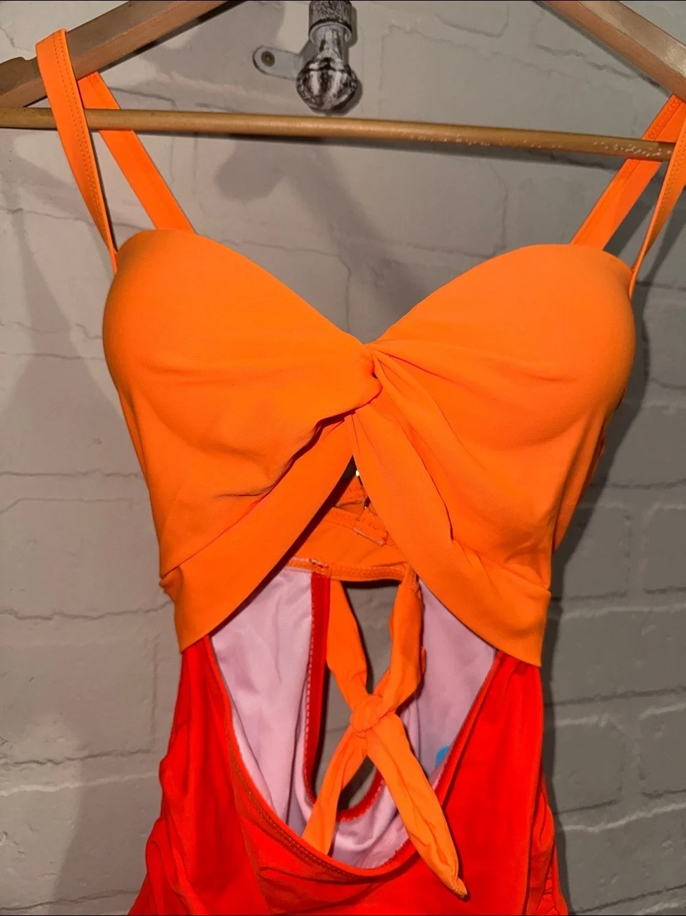 Orange One Piece Swimsuit cut out tie back NEW small Iffei brand